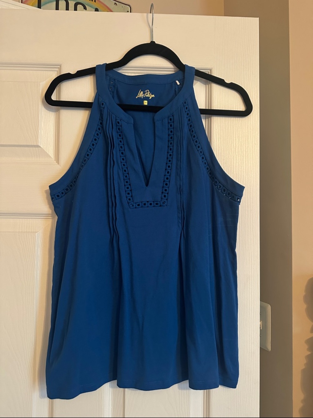 Lilly Pulitzer Cobalt Blue Sleeveless Halter Tank with Eyelet Trim